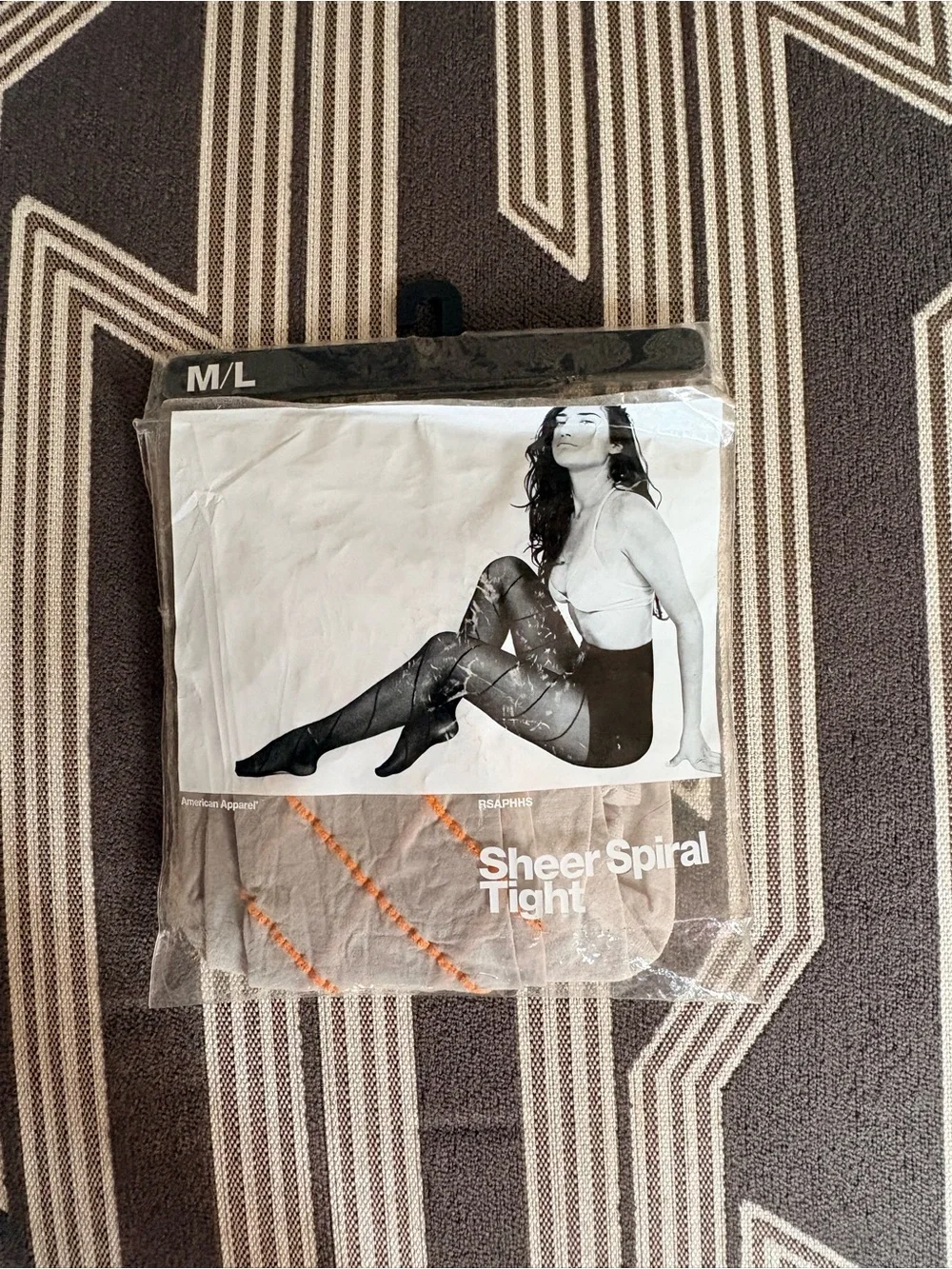 NEW American Apparel Gray Orange Sheer Spiral Tights Size M/L